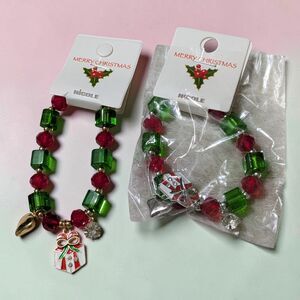 Nicole Christmas Charm Stretch Bracelets Red Green Beaded Holiday Gift Bundle